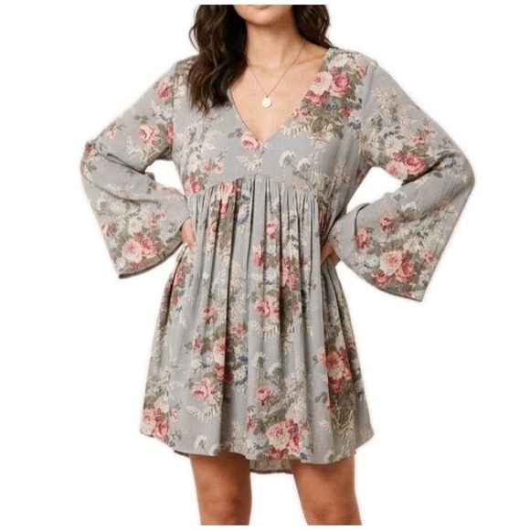 Denim & Supply Ralph Lauren Dresses & Skirts - Denim & Supply Ralph Lauren Babydoll Mini Dress L Green Floral Pockets Prairie